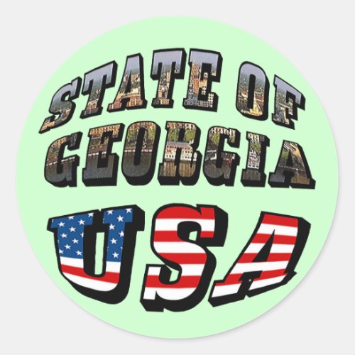 State of Georgia and USA Flag Text Classic Round Sticker