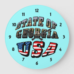 State of Georgia and USA Flag Text Large Clock