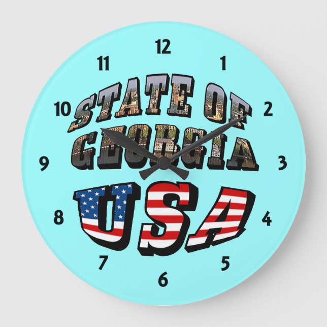 State of Georgia and USA Flag Text Large Clock (Front)
