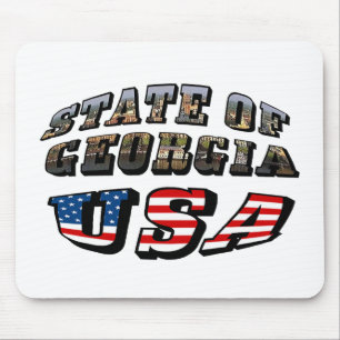 State of Georgia and USA Flag Text Mouse Pad