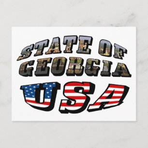 State of Georgia and USA Flag Text Postcard