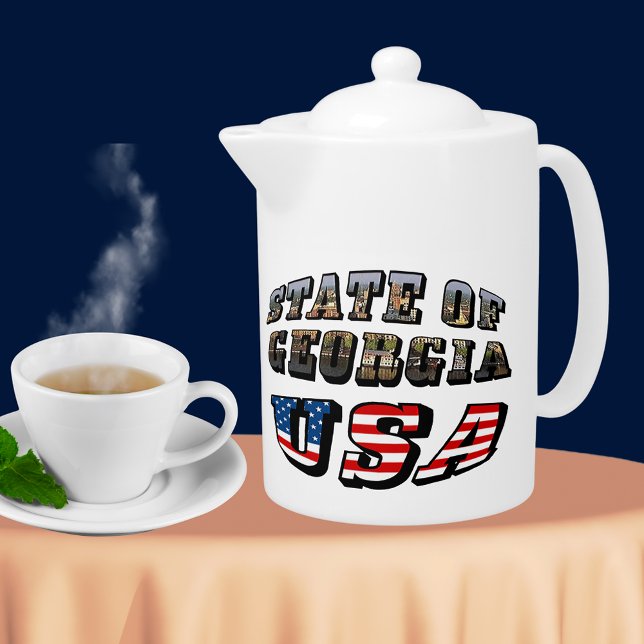 State of Georgia and USA Flag Text Teapot (State of Georgia and USA Flag Text Teapot)