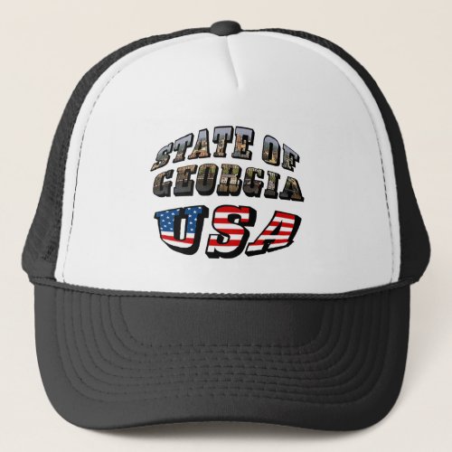 State of Georgia and USA Flag Text Trucker Hat