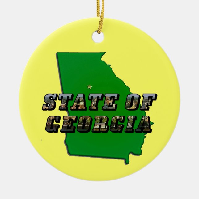 State of Georgia Map Outline and Picture Text Ceramic Ornament (Front)