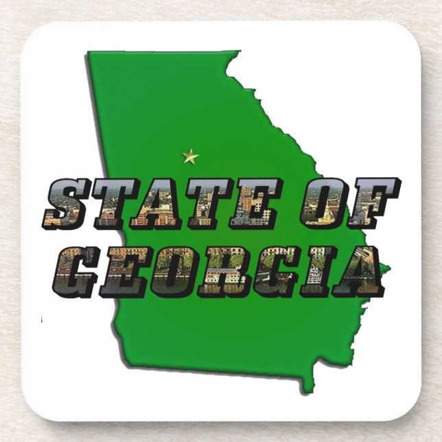 State of Georgia Map Outline and Picture Text Drink Coaster (Front)