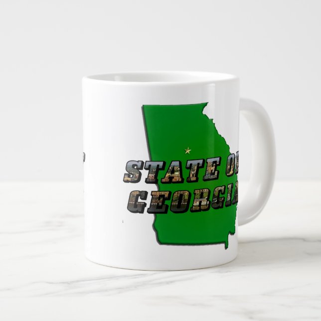 State of Georgia Map Outline and Picture Text Giant Coffee Mug (Front Right)