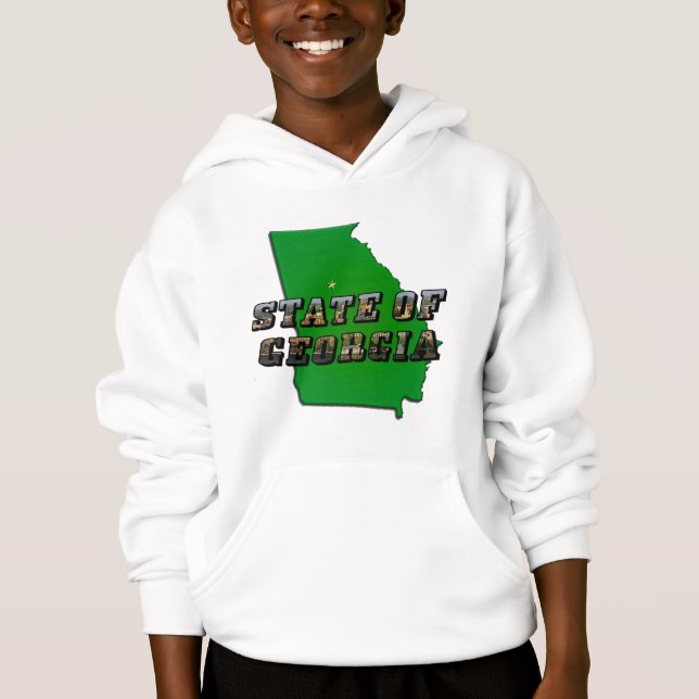 State of Georgia Map Outline and Picture Text Hoodie (Front)