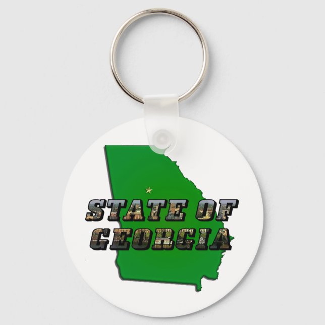 State of Georgia Map Outline and Picture Text Keychain (Front)