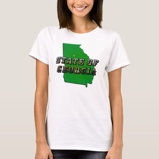 State of Georgia Map Outline and Picture Text T-Shirt (Front)