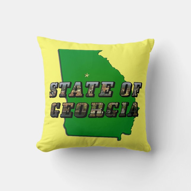 State of Georgia Map Outline and Picture Text Throw Pillow (Front)
