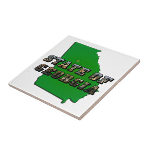 State of Georgia Map Outline and Picture Text Tile