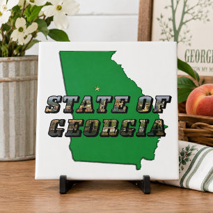 State of Georgia Map Outline and Picture Text Tile