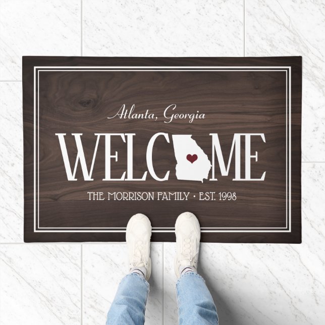 State of Georgia Personalized Woodgrain Doormat (Indoor)