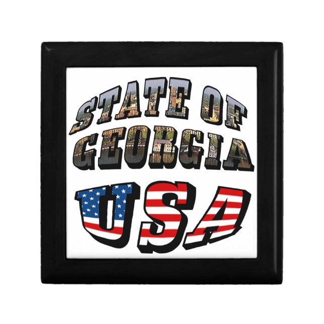 State of Georgia Picture and USA Flag Text Jewelry Box (Front)