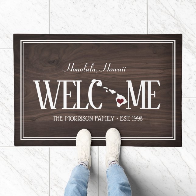State of Hawaii Personalized Woodgrain Doormat (Indoor)
