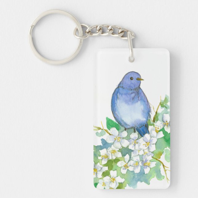 State of Idaho Mountain Bluebird Syringa Flower Keychain (Front)