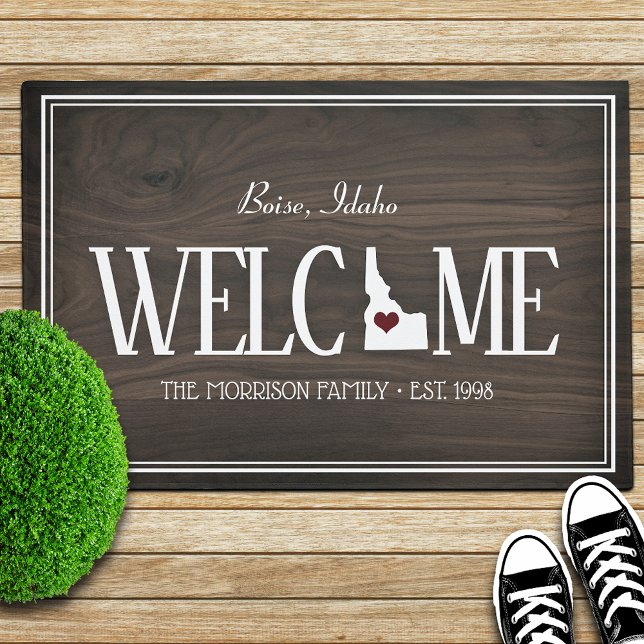 State of Idaho Personalized Woodgrain Doormat (Creator Uploaded)