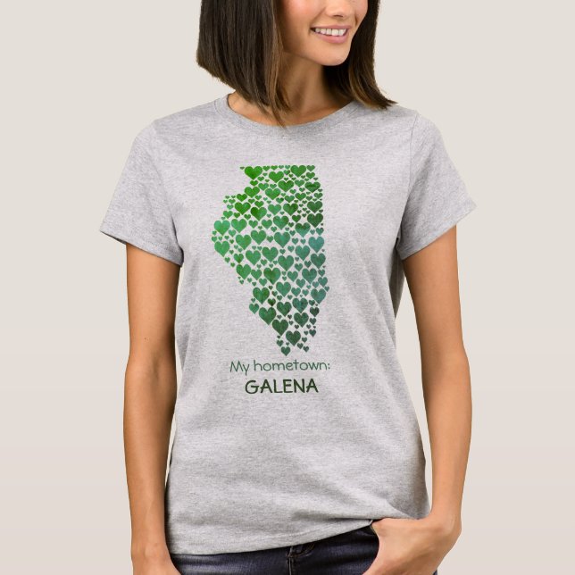 State of Illinois Silhouette Hearts & Hometown T-Shirt (Front)