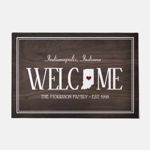 State of Indiana Personalized Woodgrain Doormat