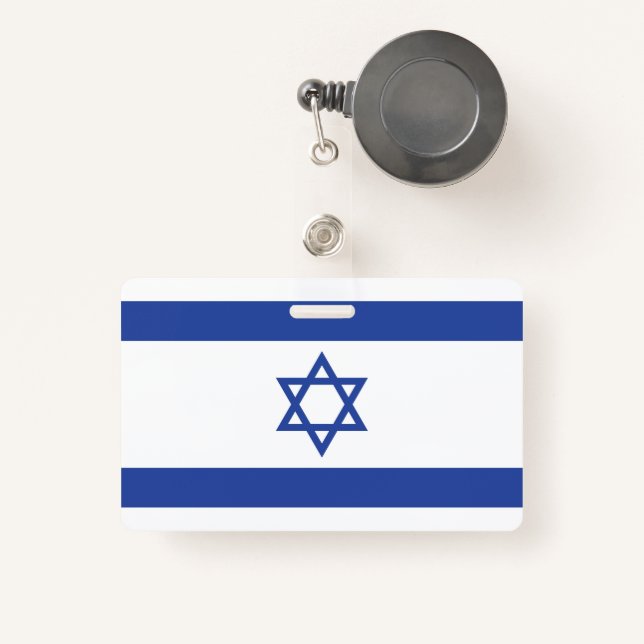State of Israel Flag, Star of David Judaism Jewish Badge (Front with Retractable)