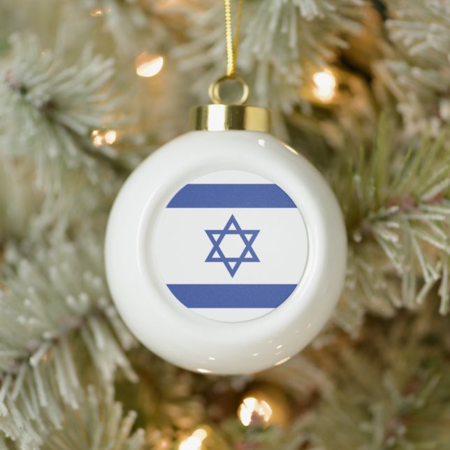 State of Israel Flag, Star of David Judaism Jewish Ceramic Ball Christmas Ornament (Tree)