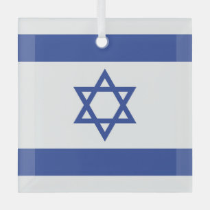 State of Israel Flag, Star of David Judaism Jewish Glass Ornament