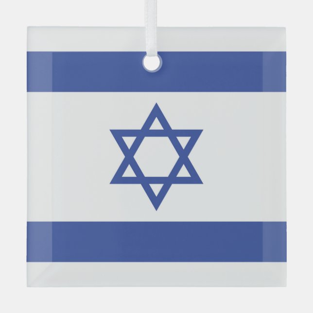 State of Israel Flag, Star of David Judaism Jewish Glass Ornament (Front)