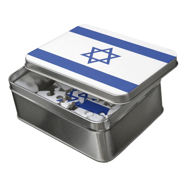 State of Israel Flag, Star of David Judaism Jewish Jigsaw Puzzle (Lid Open)