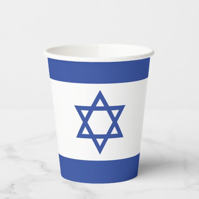State of Israel Flag, Star of David Judaism Jewish Paper Cups (Left)