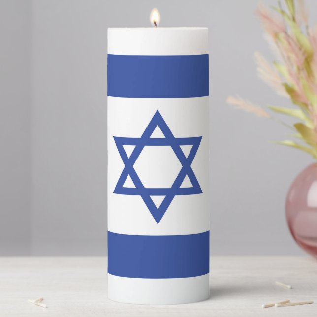 State of Israel Flag, Star of David Judaism Jewish Pillar Candle (In Situ)