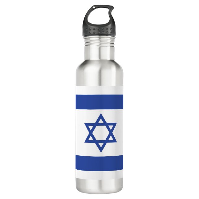 State of Israel Flag, Star of David Judaism Jewish Stainless Steel Water Bottle (Front)