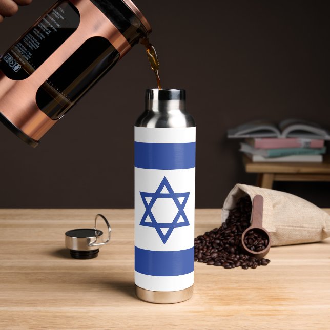 State of Israel Flag, Star of David Judaism Jewish Water Bottle (Coffee)