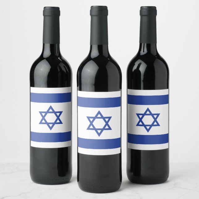 State of Israel Flag, Star of David Judaism Jewish Wine Label (Bottles)