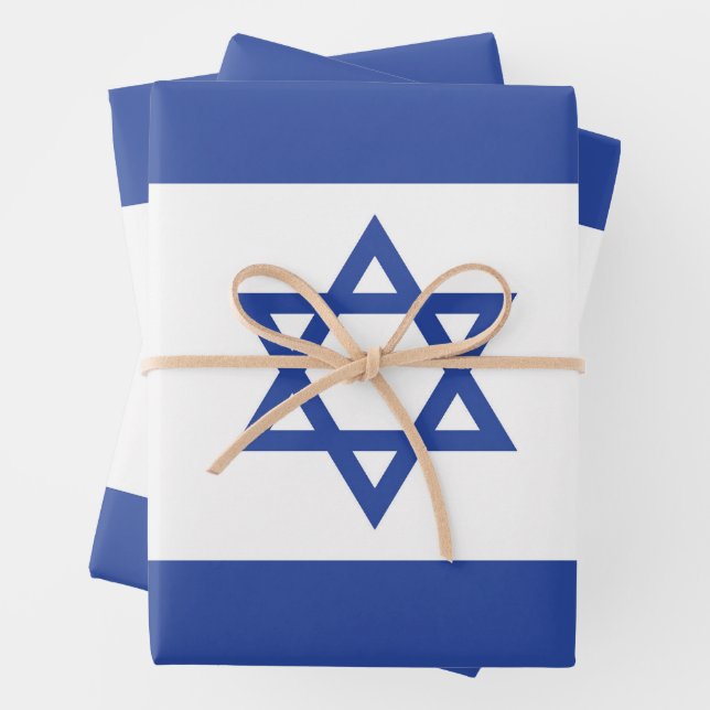 State of Israel Flag, Star of David Judaism Jewish Wrapping Paper Sheets (In situ)