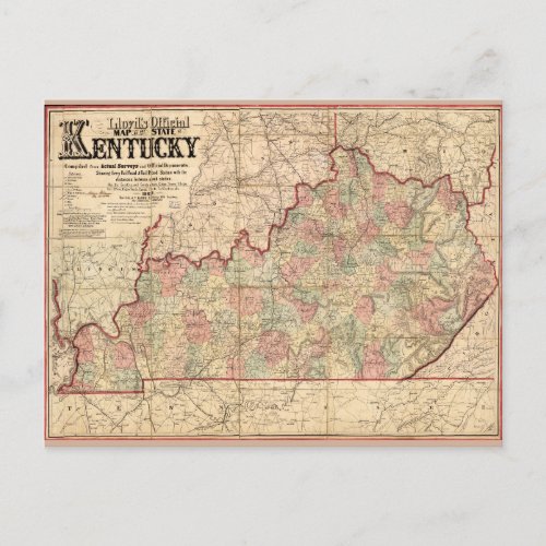State of Kentucky Map by James Lloyd 1862 Postcard