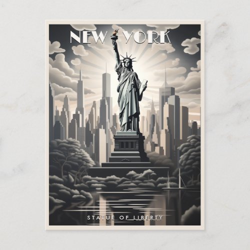 State of Liberty New York USA Travel Vintage Art Postcard