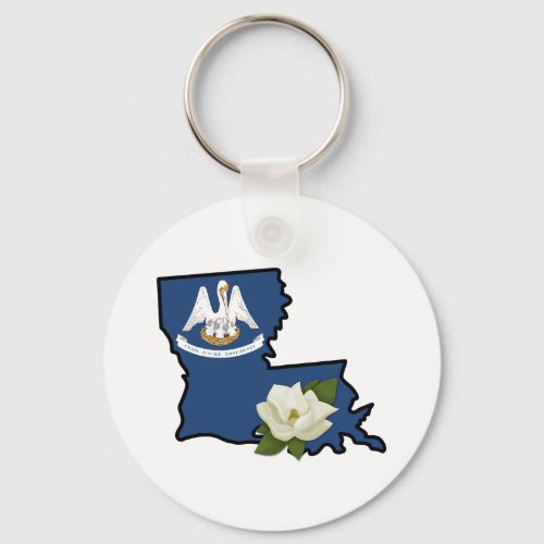 State of Louisiana Flag with State Flower Magnolia Keychain