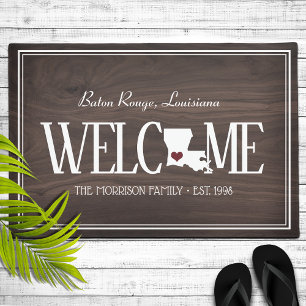 State of Louisiana Personalized Woodgrain Doormat