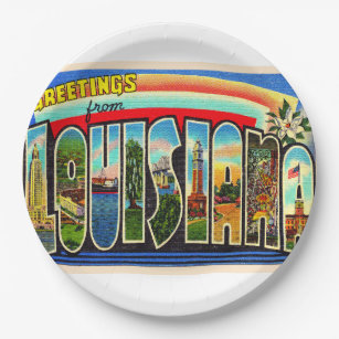 State of Louisiana Vintage Large Letter Postcard Paper Plates