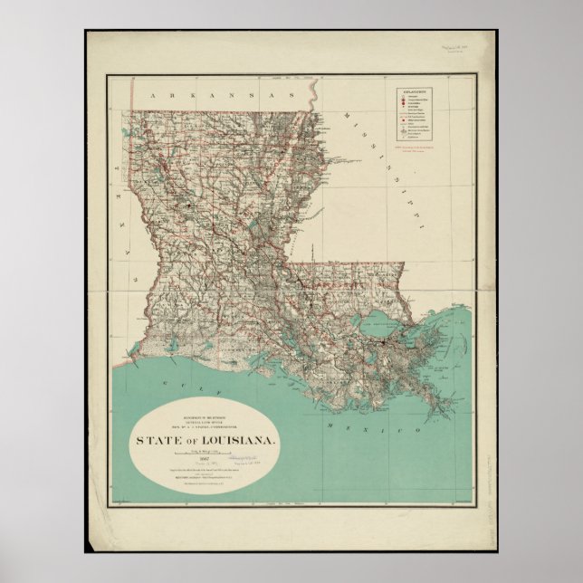 State of Louisiana Vintage Map Poster (Front)