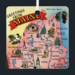 State of Maine Map Ornament<br><div class="desc">A vintage colorful postcard map of Maine repurposed on a metal ornament..</div>