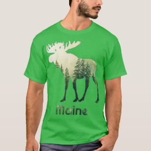State Of Maine Moose Forest Tree Hunter Wildlife T-Shirt