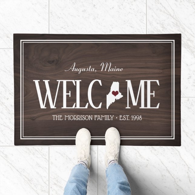 State of Maine Personalized Woodgrain Doormat (Indoor)