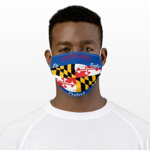 State of Maryland Flag on Blue Red White Blue Adult Cloth Face Mask