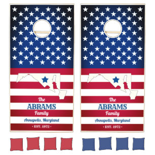 State of Maryland Personalized US Flag Cornhole Set