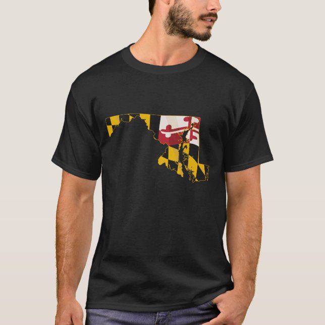 State of Maryland with Maryland flag embedded T-Shirt (Front)