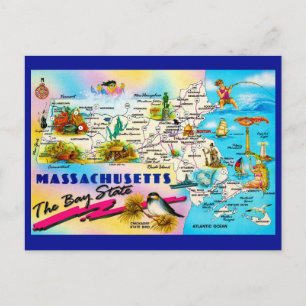 State of Massachusetts Map Postcard
