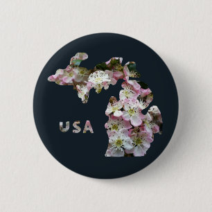 State of Michigan and Apple Blossoms Button