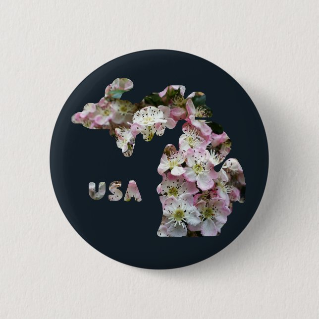 State of Michigan and Apple Blossoms Button (Front)