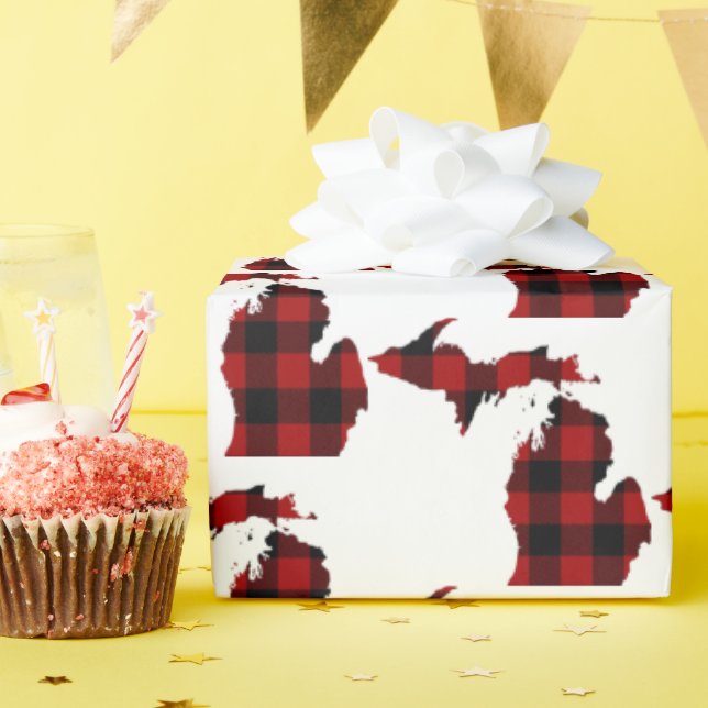 State of Michigan Buffalo Plaid Wrapping Paper (Birthday Party)